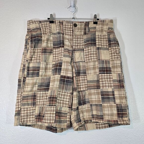 urban pipeline Other - Urban Pipeline Madras Shorts Men Size 38 Plaid Patchwork Brown Cotton Preppy